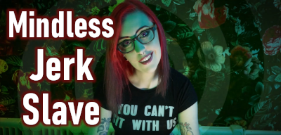 Femdom Findom Goddess Miss Faith Rae sits on her couch, smiling at you with glowing eyes. A transparent mesmerizing spiral is overlaid on the backdrop behind her. Image is from her entrancing Goddess worship JOI ASMR clip, MINDLESS JERK SLAVE. Title text is overlaid on the image. Click here for MP4 Goody Bag MINDLESS JERK SLAVE.