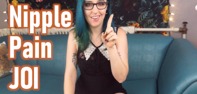 Femdom Findom Goddess Miss Faith Rae looks you in the eye, glossy pink lips smirking as she sits on her couch. One hand is raised, with her index finger pointing up. She’s telling you exactly how she wants you to make your nipples hurt as you stroke for her. Image is from her sadistically painful femdom JOI jerk off instruction clip, NIPPLE PAIN JOI. Title text is overlaid on image. Click here for MP4 Goody Bag NIPPLE PAIN JOI.